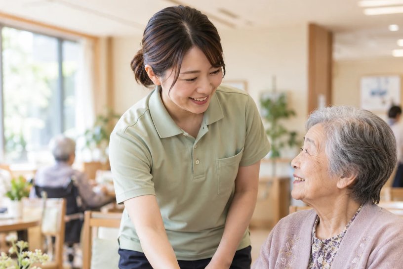 お茶を運ぶ介護職員
