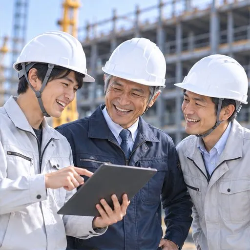 タブレットを使って確認する3人のイメージ写真